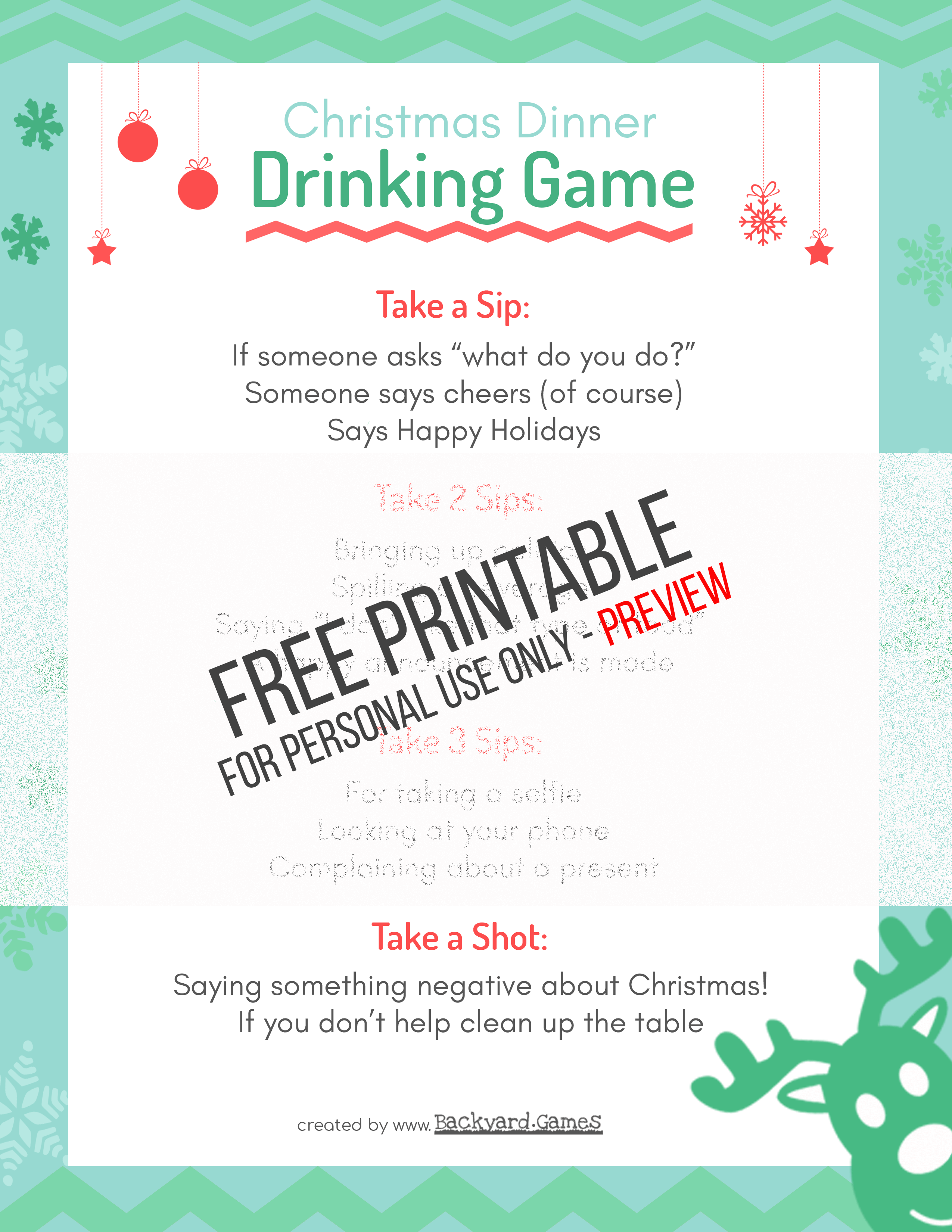 Drink if Christmas game printable, Christmas Drink if card